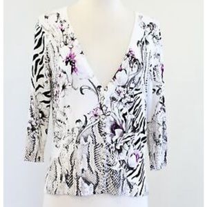 EUC White House Black Market Animal Print Floral Cardigan Small